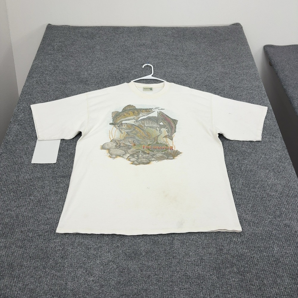 Vintage Fieldmaster T Shirt Mens XL White Cotton Fish Graphic Short Sleeve Gorp